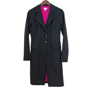Cache Mirror Button Front Jacket Coat Gray Pink Lining Pockets Size Small